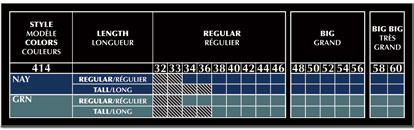 coverall 414 sizing chart
