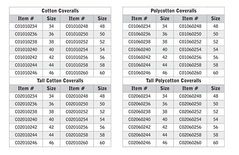 coveralls wasip sizing